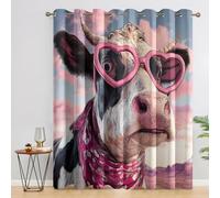 Cow Blackout Curtains Bedroom 90 x 108, Fun Animal Pink Curtains for Home Decor, Living Room, Thermal Eyelet Patterned Window Drapes, 108 Inch Drop 2 Panels HG199