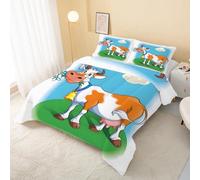 Cow Blue Coverless Duvet Single 7.5 Tog, Animal Cartoon Soft Quilt for Kids Boys Girls, Lightweight Comforter Set for All Seasons, Easy Care Bedding Single Bed Size W&32