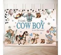 Cow Boy Baby Shower Backdrop - A Little Cowboy is on The Way' Banner Western Cowboy Theme Nursery Decor (6x4.3ft), Blue Rustic Party Background, Photobooth Props for Boys