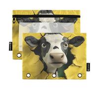 Cow Breaking Through The Wall Yellow 3 Ringing Binder Pencil pouching with Clear Window Large Pencil Bags Big Capacity 3 Ringing Binder folders for Office School Supplies Cosmetics Multicolored 2 PCS