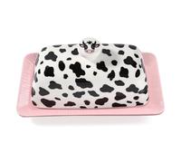 Cow Butter Dish With Lid for Countertop - Cute Funny Ceramic Cover Pink Kitchen Decor, Vintage Large Farmhouse Kitchen Accessories