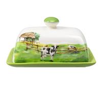 Cow Butter Dish with Lid for Countertop, Large Ceramic Embossed Butter Keeper Holder Storage, Farmhouse Butter Container Tray for East & West Coast Butter, Housewarming Gift Country Kitchen Decor