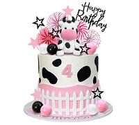 Cow Cake Topper Farm Themed Birthday Party Supplies With Miniature Figurines, Wheats, Animal Decorations for Baby Shower and Girl's Birthday (Ornaments)
