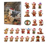 Cow Calendar - Cow Christmas Advent 2025, 24 Days Calendar 2d Acrylic Decor, Cute Highland Ornament, Festive Charm for Tree and Window, Seasonal Accessories, Brown and White Finish