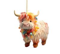 Cow Car Pendant - Acrylic 8cm | Highland Ornament | Cute Rearview Mirror Hanging Decoration | Fun Animal Charm Accessory for Cars Trucks and SUVs, Creative Gift for Drivers and Vehicle Interior Decor