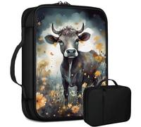 Cow Cattle Sunflower Bible Bag Large Bible Case Cover for Women Men, Multi-Functional Church Bag Bible Protector with Handle Zippered Pocket Christian Gift Bible Study Supplies