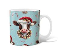 Cow Ceramic Coffee Mug, Christmas Fanciful Santa Hat Wreath Christmas Red Novelty Tea Cup with Handle Gift for Friendship Family Colleague Staff Sweetheart Teachers 15 Oz