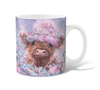 Cow Ceramic Coffee Mug, Winter Fanciful Hat Snowflakes Winter Pastel Peach Novelty Hot Chocolate Mug with Handle Gift for Friends Family Co-Worker Lovers Eldership Senior 15 Oz