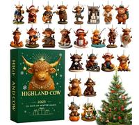 Cow Christmas | 2D Acrylic Animal Pendant Decoration - 24 Days Cow Pendant Advent Countdown, for Christmas Calendar, for Home, Living Room, for Family, for Children and for