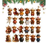 Cow Christmas Advent 2025 - 2D Acrylic Charm Calendar, 24 Days Countdown Design, Festive Highland Cow Motif | Home, Christmas Tree, Car, Window, Wall, Family, Vacation, Seasonal Holiday Decoration
