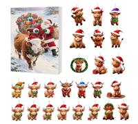 Cow Christmas Advent 2025 | 2D Acrylic Ornament 24-Day Countdown Calendar | Festive Highland Cow Pendant,for Family Home Tree Party Window Car Rearview Mirror Door Wall