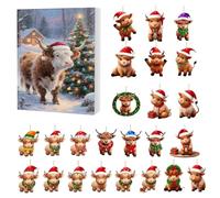 Cow Christmas Advent 2025 | 2D Acrylic Ornament 24 Days Countdown Calendar | Holiday Highland Cow Pendant - for Family Home Tree Party Window Car Rearview Mirror Door Wall