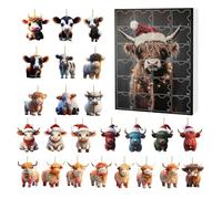 Cow Christmas Advent Calendar 2025, 24 Days Of Christmas Countdown Box Count Down Calendar With Cattle Hanging Ornaments For Xmas Tree Home Decor, Holiday Gifts (C)