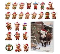 Cow Christmas Advent Countdown Calendar 2025-2D Acrylic Ornament 24-Day Countdown,Highland Cow Animal Charm - for Family Home Tree Party Window Car Rearview Mirror Door Wall