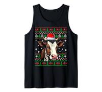 Cow Christmas Ugly Sweater Santa Farm Animal Cow Head Xmas Tank Top