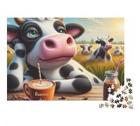 Cow Coffee Break Jigsaw Puzzle Beasts 1000 Pieces 100% Recycled Board Eco-friendly for Adults Brain Training Gift 38x26cm/1000pcs