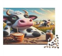 Cow Coffee Break Puzzle 1000Pc Recycled Paper for Adults Adult Jigsaws Impossible Challenging Family Game Fun Home Present Great Gift for Kids Age 12 Years Up 52x38cm/1000pcs