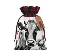 Cow Collection Print Christmas Drawstring Burlap Gift Bags With Tags,Suitable For Gift Wrapping And Party Decorations.