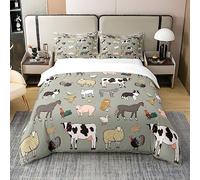 Cow Cotton Duvet Cover Set Double Size Cartoon Cat Dog Horse Bedding Set for Kids Boys Girls Teens Room Farm Animal Collection Decor Comforter Cover Set Farmhouse Style Bedspread Cover Zipper Closure