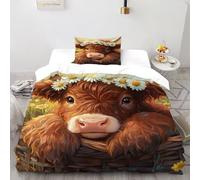 Cow Daisy Bedding Set 2 Pieces Theme Bedspread Animal Themes Wildlife Duvet Cover Set Microfiber Quilt Cover Suitable for Family,couple,children with Pillow Single(135x200cm)