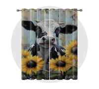 Cow Decorations for Home - Cow Curtains for Bedroom Living Room - Rustic Sunflower Farmhouse Animal Blackout Curtains, Country Vintage Eyelet Curtains & Drapes, 46 x 54 Inch (Width x Drop) 2 Panels
