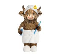 Cow Decorative Figurines For Bathroom - Statue | Fun Miniature Resin Сow Figurine, 11cm Rustic Decoration For Kitchen & Living Room, Highland Cattle Sculpture For Shelf & Desk