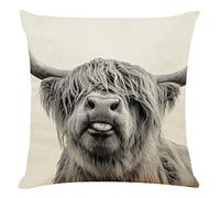 Cow Decorative Pillow Cover，Interesting Highland Cow Print Decorative Pillows Cover Linen Home Decorative Cushion Cover for Couch Sofa Bed (18 X 18 Inch)