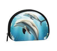 Cow deer tree christmas Mini Coin Purse Pouch Change Holder, Shell Shape Zip Around Wallet,Credit Card Holder for Women, Kiss Dolphin Tale, One Size, Classic