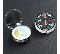 Cow Deer Tree Christmas Pill Case 3 Compartment Pill Box Portable Metal Pill Organizer Cute Travel Pill Container Vitamin Organizer for Purse Pocket Travel Gift