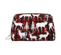 Cow Deer Tree Christmas Print Leather Cosmetic Bag, Zip Pull Toiletry, Beauty Organiser, Small, Beauty Accessory, Cruelty Friendly, Gift for Her,17 X 7.5 X 11cm