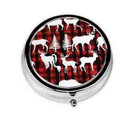 Cow Deer Tree Christmas Print Personalised Portable Pillbox with,Mini Pillbox Compact and Convenient Pill Organiser for Storing and Organising Pills