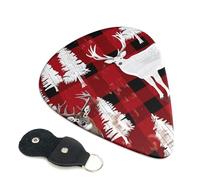 Cow deer tree christmas Printed Guitar Picks, 6 Pack with Leather Keychain Pick Holder - 0.46mm, 0.71mm, 0.96mm Assorted Thickness for Acoustic Ukulele, Electric Guitar, Acoustic Guitar, Bass