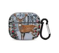 Cow Deer Trees Christmas Bluetooth Earbuds Case Cover Full Body Shockproof Protection Hard Case Support Wireless Charging with Keychain Personalized Gift for AirPods 3