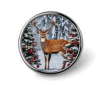 Cow Deer Trees Christmas Brooch with Button Design, Funny Backpack Pins for Women, Personalized Brooch Pins for Men, Round Badge for Hat, Cute Badge Holders for Activity