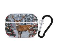 Cow Deer Trees Christmas Earbuds Organizer Shockproof Protective Airpods Pro Cover with Carabiner Clip Anti Fall Carrying Earphone Case Cover for Airpods Pro 2nd Generation White