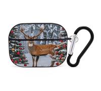 Cow Deer Trees Christmas Earbuds Organizer Shockproof Protective Airpods Pro Cover with Carabiner Clip Anti Fall Carrying Earphone Case Cover for Airpods Pro 2nd Generation Black