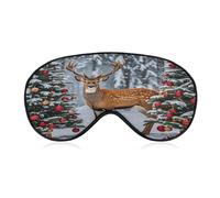 Cow Deer Trees Christmas Eye Mask with Adjustable Strap Soft Breathable Sleep Mask for Home Office Travel Airplane Light Blocking Comfortable Eye Covers for Women Men