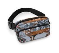 Cow Deer Trees Christmas Fanny Pack Belt Bag with Adjustable Strap Fashion Waist Bag for Outdoor Sports Hiking, white, 20x13cm, Full Printed Waist Bag