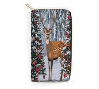 Cow Deer Trees Christmas Slim Thin Credit Card Wallet, PU Leather Bifold Cash Wallet, Zipper Coin Pocket Id Window Wallet Storage Bag Wallet Coin Purse Pouch Change Holder Small with Zipper for Men An