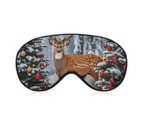 Cow Deer Trees Christmas Travel Eye Mask Blackout Eye Mask for Sleeping Airplane Eyemask with Adjustable Strap Sleep Masks for Women Men Soft Night Blindfold Eyemask