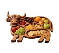 Cow Deli Board - Wood, 11.69 x 8.07 Inch, Deli Boards, Multi-Compartment | Cow Shaped Appetizer Tray, Cheese Serving Board for Parties, Holiday, My