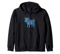 Cow Denim Patchwork Patch Art Cute Cartoon Zip Hoodie