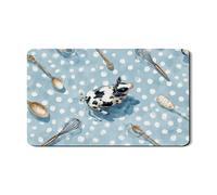Cow Design Dish Drying Mats For Kitchen Counter, Blue Polka Dot Absorbent Rubber Drainer Mat, Rustic PU Leather Drying Pad For Coffee Bar 12x20 Inch