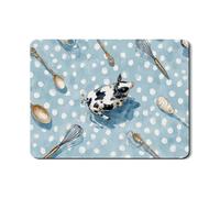 Cow Design Dish Drying Mats For Kitchen Counter, Blue Polka Dot Absorbent Rubber Drainer Mat, Rustic PU Leather Drying Pad For Coffee Bar 18x24 Inch