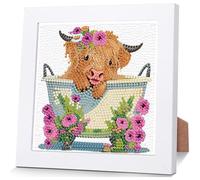Cow Diamond Art for Kids with Frame-Highland Cow Diamond Painting for Kids, Animal Small Diamond Art Kits, Easy DIY Crystal Mosaic Kits for Children Girls Boys Gifts (7x7inch)