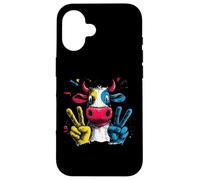 Cow Double Peace Retro Pop Farm Character Graphic Sign Funny Case for iPhone 16