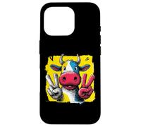 Cow Double Peace Retro Pop Farm Character Graphic Sign Funny Case for iPhone 16 Pro