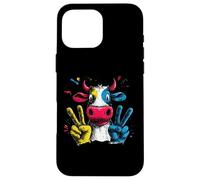 Cow Double Peace Retro Pop Farm Character Graphic Sign Funny Case for iPhone 16 Pro Max