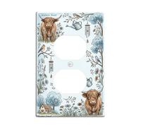 Cow Duplex Outlet Covers Wall Plate, Rustic Country Bird Watering Can Spring Blue Plastic Standard Size Decorative Receptacle Outlet Covers for Living Room Bedroom Home Office Decor
