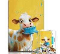 Cow Eating Cake Jigsaw Puzzles for Adults 1000 Jigsaws,Family Game Stress Reliever Difficult Challenge Secret Santa Gifts 38x26cm